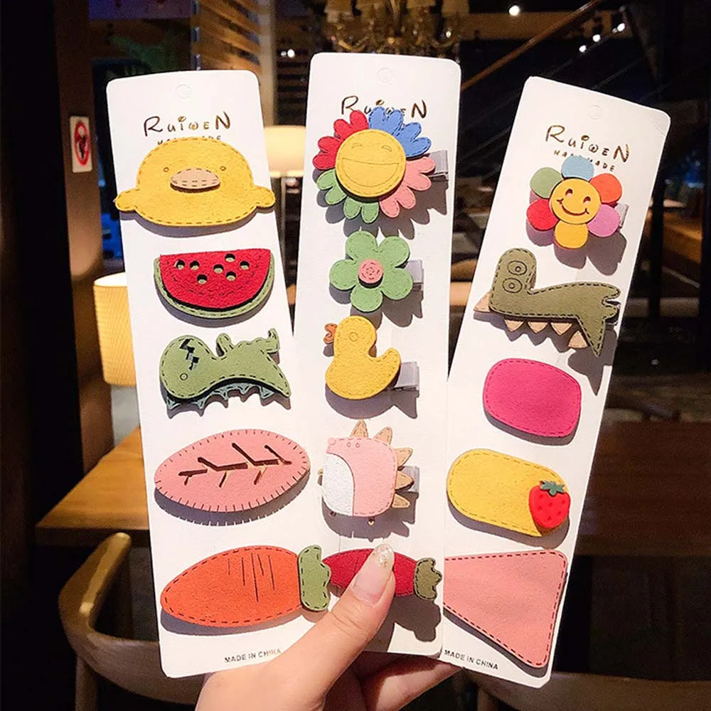 5 шт./компл. милые Мультяшные животные фрукты Цветочные заколки для девочек