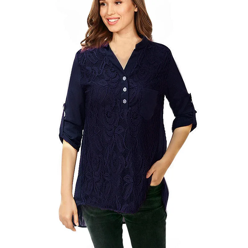 

Women's new lace V-neck chiffon shirt women's shirt T-shirt long sleeve shirt women