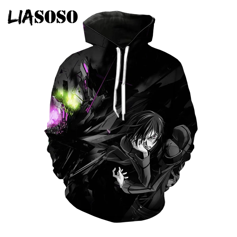 

LIASOSO Japanese Anime Hoodie Code Geass Hoodies Face Fashion Couple Sweatshirts Pullover Women Men Streetwear 3D Print Harajuku