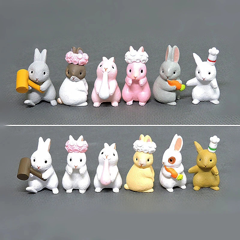 

(Set of 12) New 3cm Cute Cartoon Rabbit Toy Action Figure Decoration Role Playing Rabbit Simulation Animal Figures Kids Toy Gift