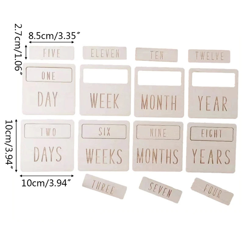

23GD 1 Set Newborn Milestone Blocks Wooden Commemorative Baby Birth Monthly Recording Cards Infant Photography Props Shower
