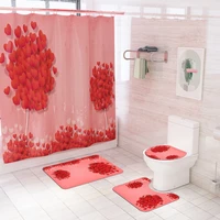 red love tree bathroom accessories set shower curtain valentines day decoration bathtub curtains bath mat toilet lid cover rug
