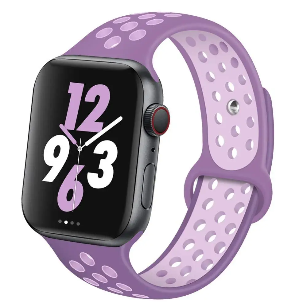 purple light purple Спортивный силиконовый ремешок для Apple Watch, ремешок для часов Nike, 44 мм, 40 мм, 42 мм, 38 мм, два цвета, сменный ремешок для часов iWatch, серия 5, 4, 3, 2, 1 - Цвет ремешка: purple light purple