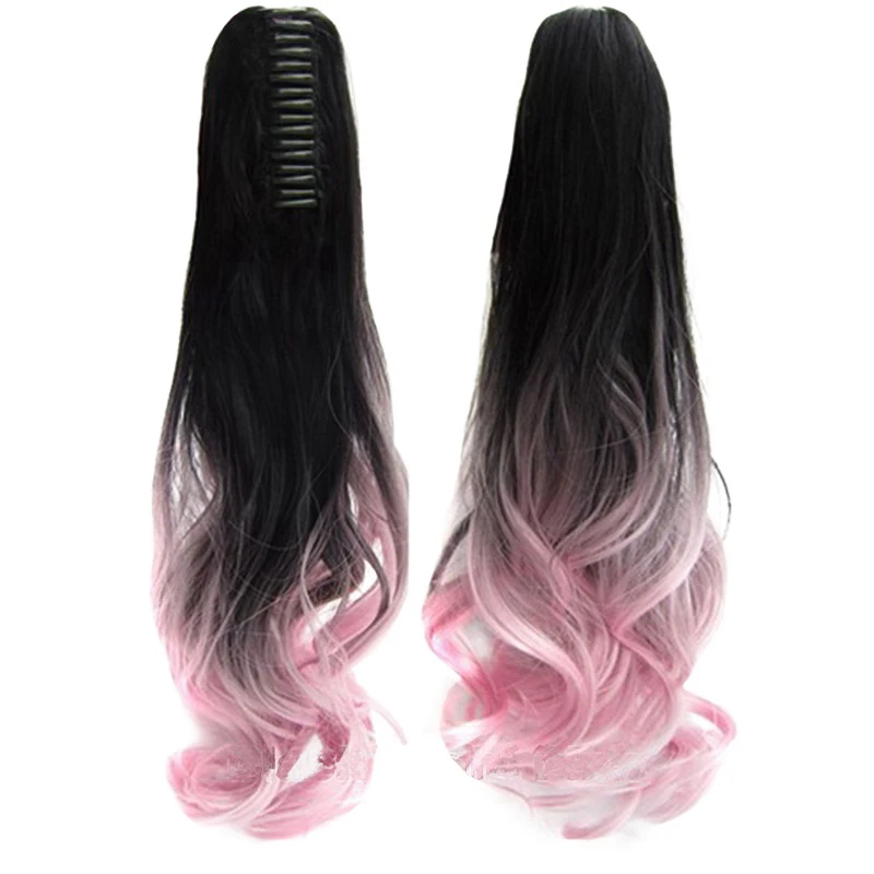 JOY&BEAUTY Ombre 10 Color Wavy Clip on Hairpiece Extensions Pony Tail High Temperature Fiber Synthetic Hair Claw Ponytails