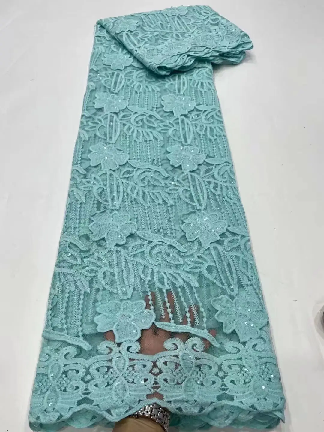 

High Quality African French Sequins Net Lace Fabric For Wedding Latest Organza Nigerian Lace Fabrics Sewing DPJ1-5