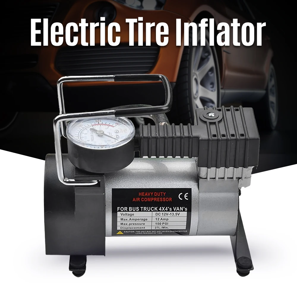 

Электрический воздушный компрессор, портативный насос для шин, 12 В постоянного тока, с манометром, длинным шнуром питания, для автомобилей, ...