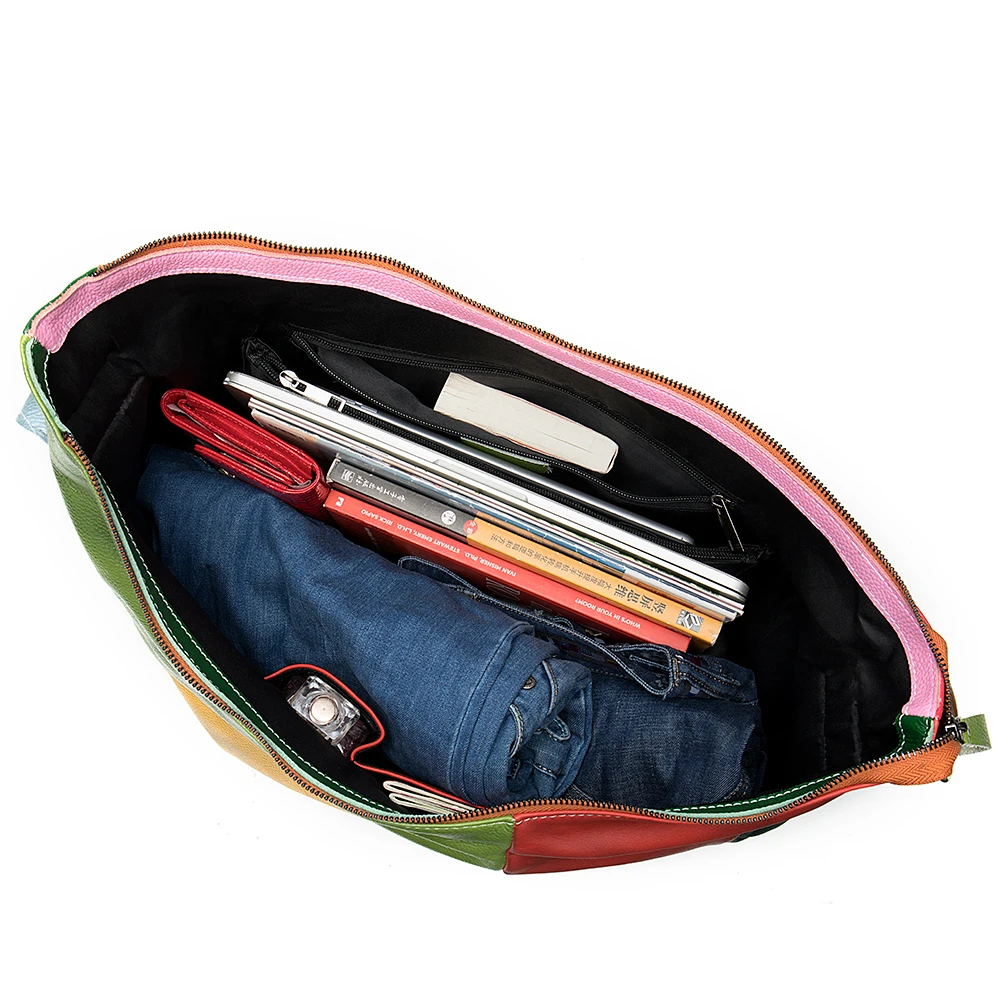 

Patchwork Cowhide Leather Hobo Bag Women Casual Big Soft Cowhide Leather Slouch Bag Female Vintage Genuine Leather Shoulder Bags