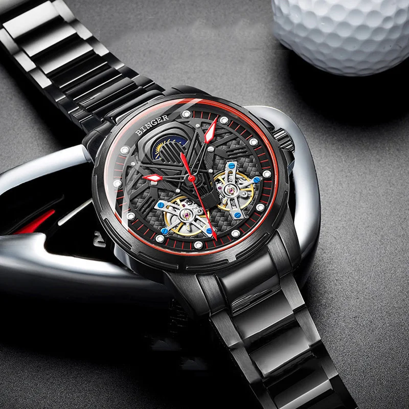 Часы наручные BINGER мужские спортивные брендовые Роскошные водонепроницаемые с