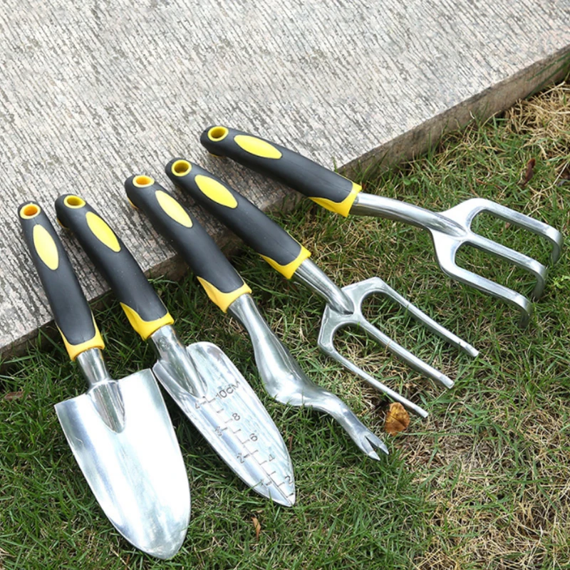 

5 PC Garden Tool Set Cast Aluminum Outdoor Gardening Work Hand Tools Kit for Men and Women Including Trowel Garden tools