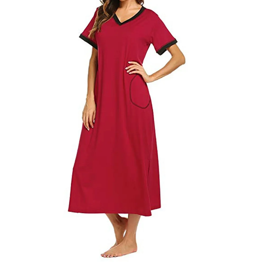 

Women Sexy Nightdress Short Sleeve Solid Color Nightgown Ladies Ultra-Soft Full Dress Length Sleepwear Vestidos Female Plus Size