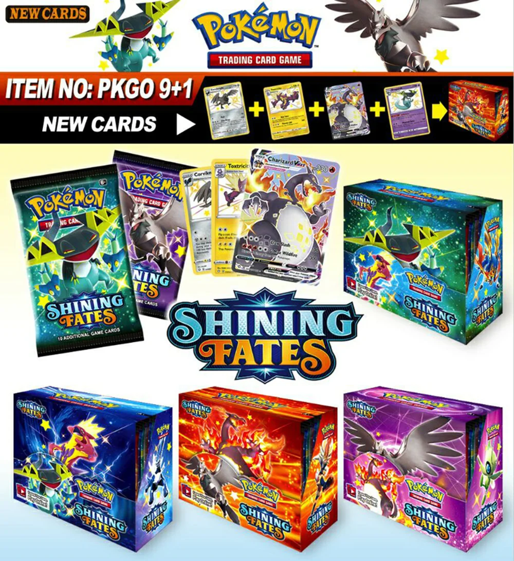 Juego de cartas de Pokemon para ni&ntilde;os, 324/360 Uds., Pokemon TCG:Sun & Moon shinning Fates Rerel Clash Dark Ablaze Booster Box-1