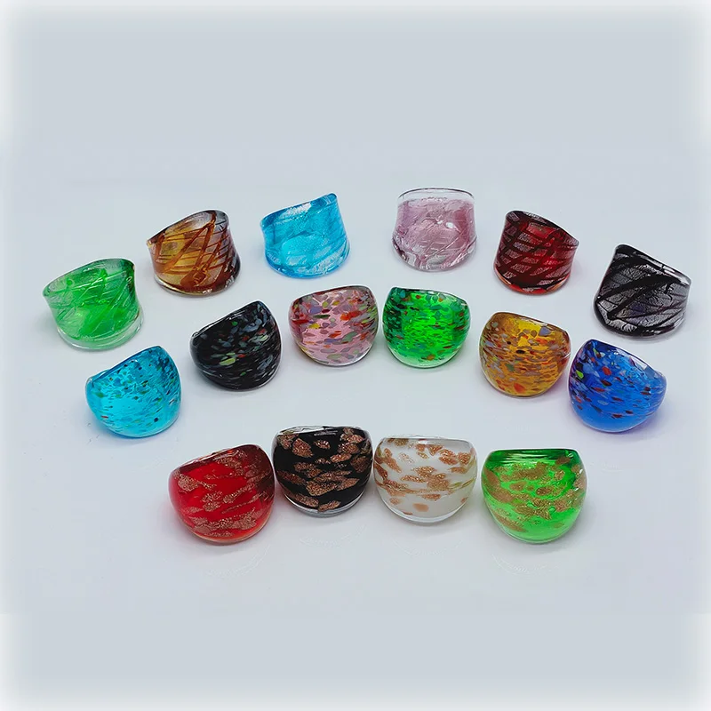 

16PCS/Lot Mixed Vintage Murano Glass Lampwork Ring For Women Unisex Fashion Handmade Charm Finger Rings Jewelry Gifts Wholesale
