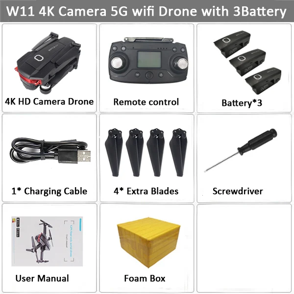 W11 Дрон с GPS с 4 K/720 P FPV Двойная камера 5G WiFi FPV Бесщеточный оптический поток RC Дрон Квадрокоптер полета 22 мин против K1 SG906 - Цвет: 4K 3B FB