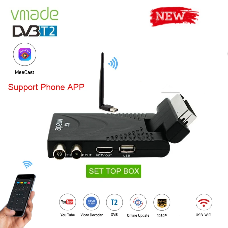 ТВ приставка DVB T2 цифровой ресивер HEVC/H.265 HD тюнер MPEG поддержка Youtube Испания Польша