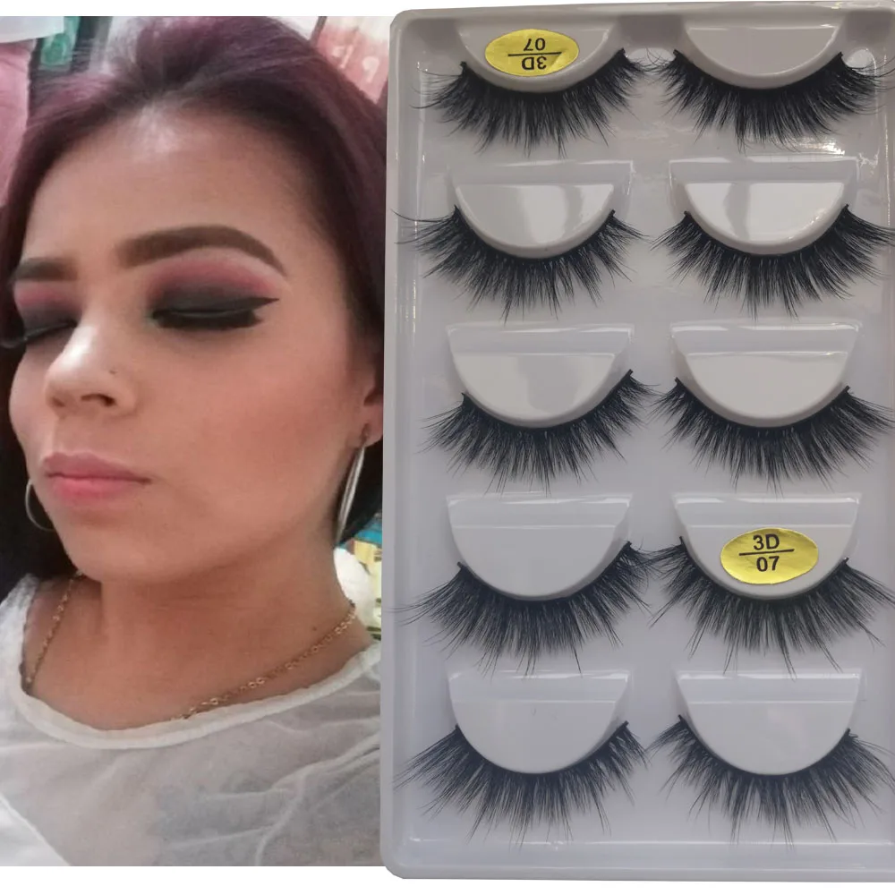 5 пар 3D ресницы из искусственной норки оптом полоски черные многоразовые