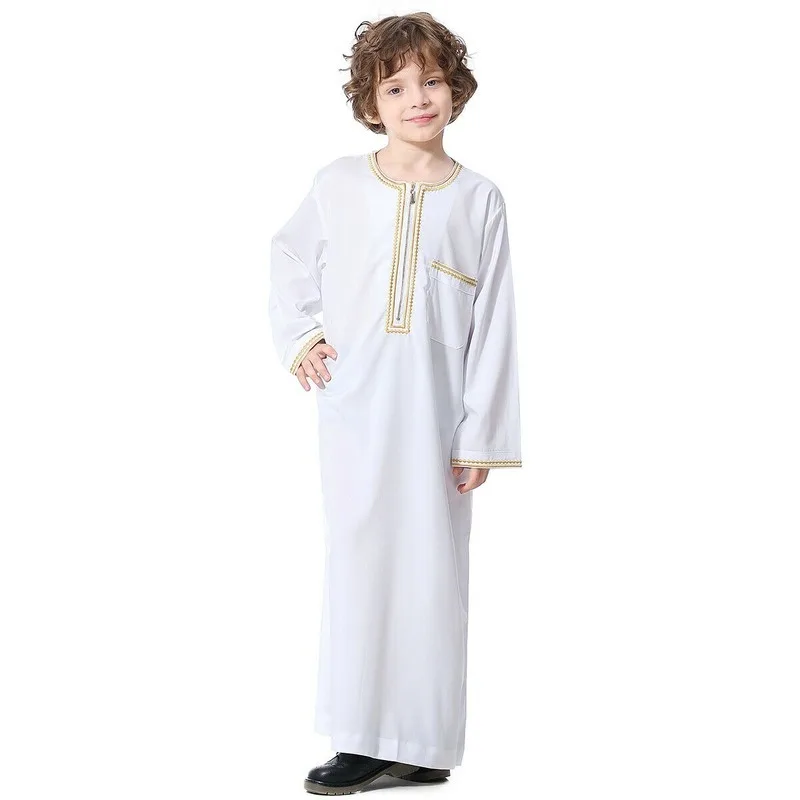 Ramadan Muslim Kids Boys Jubba Thobe Prayer Kaftan Jilbab Robe Arab Islamic Long Sleeve Children Clothing Modest Maxi Dress Robe
