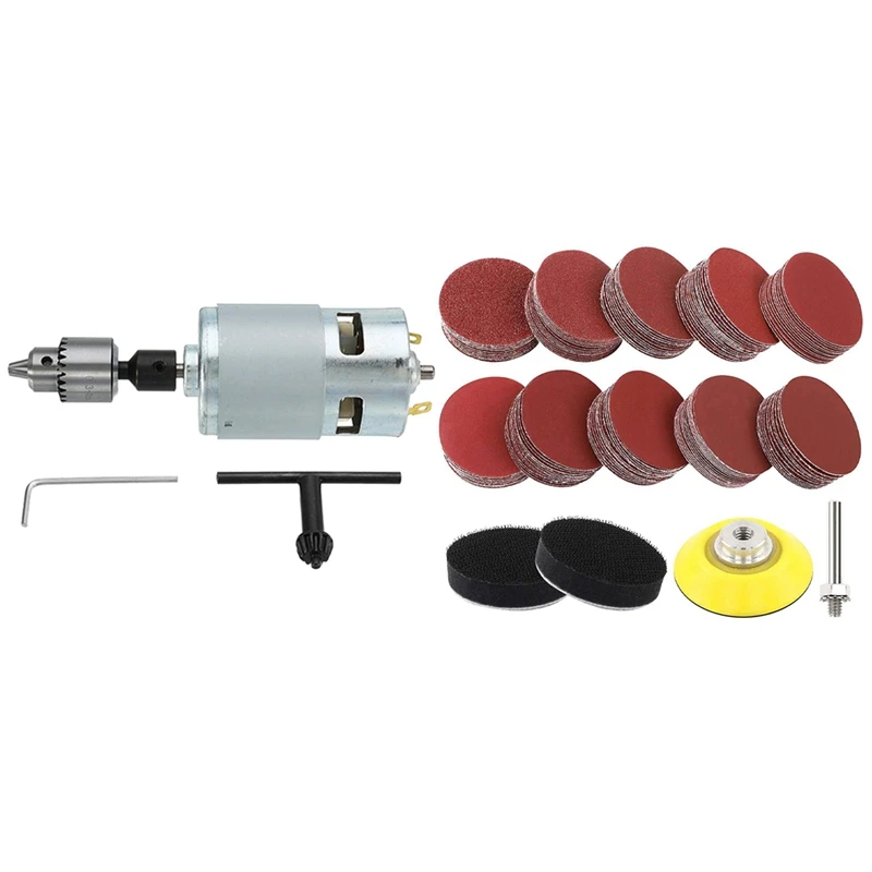 

1set Dc 12-24V 775 Motor Electric Drill with Drill Chuck Dc Motor & 180Pcs Sanding Discs Pad Kit for Drill Sander