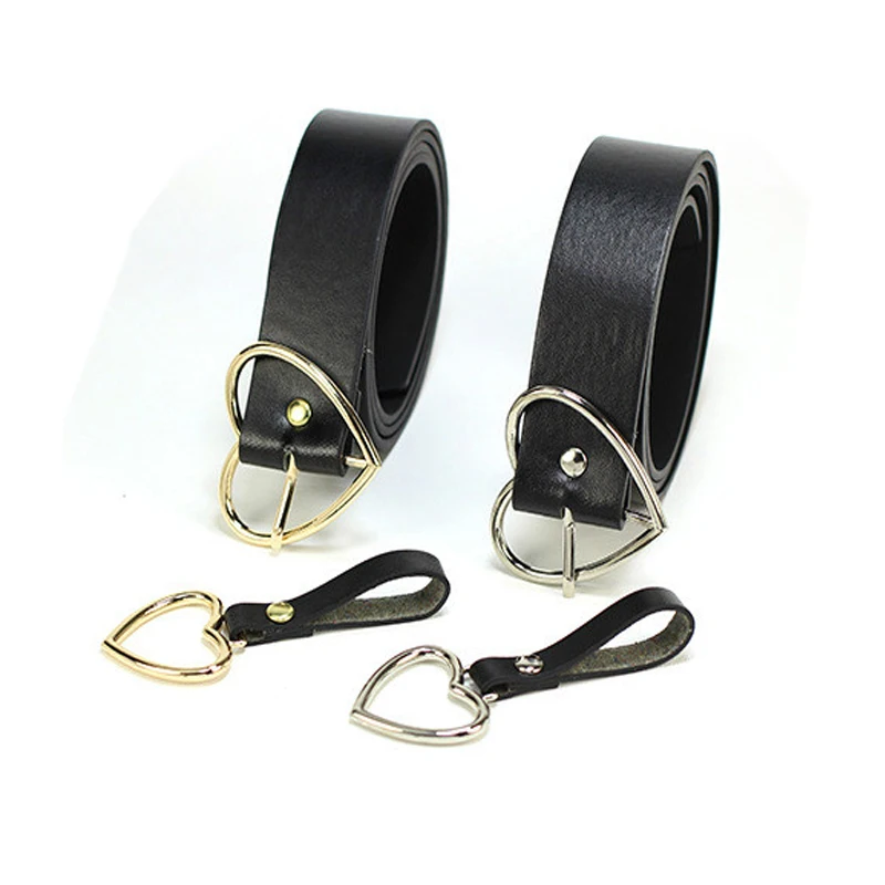 

Fashion Women Belts Faux Leather Gold Sliver Heart Ladies Belt For Women Jeans Pants Waistbands Belt Black