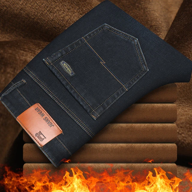 WG6017 black Зимние теплые джинсы мужские плюс elvet Высокая талия стрейч зимние толстые джинсы для мужчин джинсы - Цвет: WG6017 black