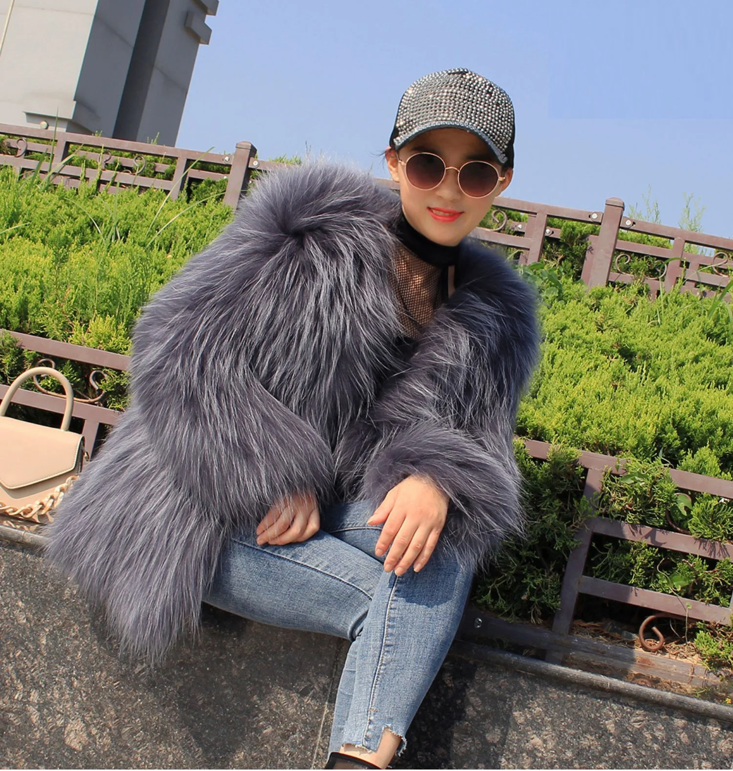 Fur raccoon fur woven jacket ladies winter fur jacket warm animal fur long-sleeved autumn jacket real animal fur woven