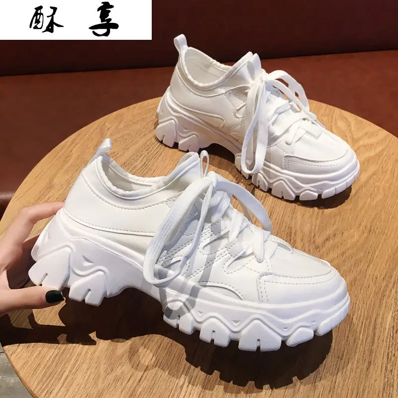 

Spring Women Sneakers 2021 New Fashion Comfortable Women's Vulcanized Shoes Lace-Up Round Head Platform White Women Causal Shoes