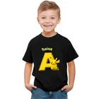 Детская футболка из 100% хлопка с изображением покемона, Пикачу, рубашка с коротким рукавом и буквами из мультфильмов, детские топы, модная футболка для мальчиков с аниме, одежда