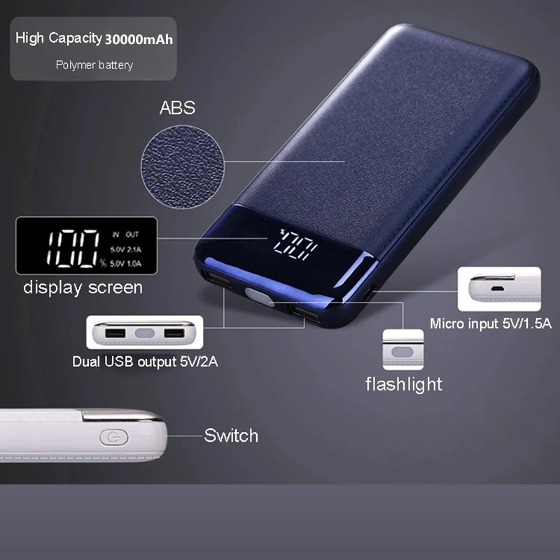30000 мАч Внешний аккумулятор внешний повербанк 2 USB LCD портативный резервный