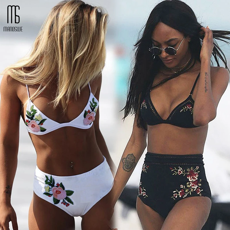 Manoswe новинка женское бикини с цветочной вышивкой летнее сексуальное v-образный
