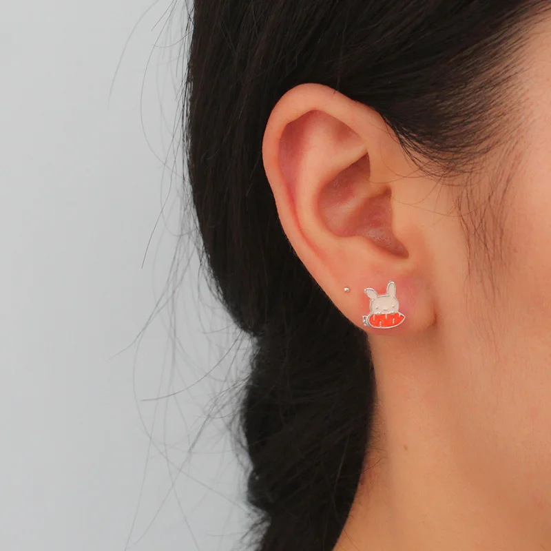 Серьги гвоздики из серебра 100% пробы с кроликом|Серьги-гвоздики| |