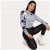 SHEIN Женская Повседневная футболка с буквенным принтом и круглым вырезом на весну и осень, облегающие уличные футболки с длинным рукавом