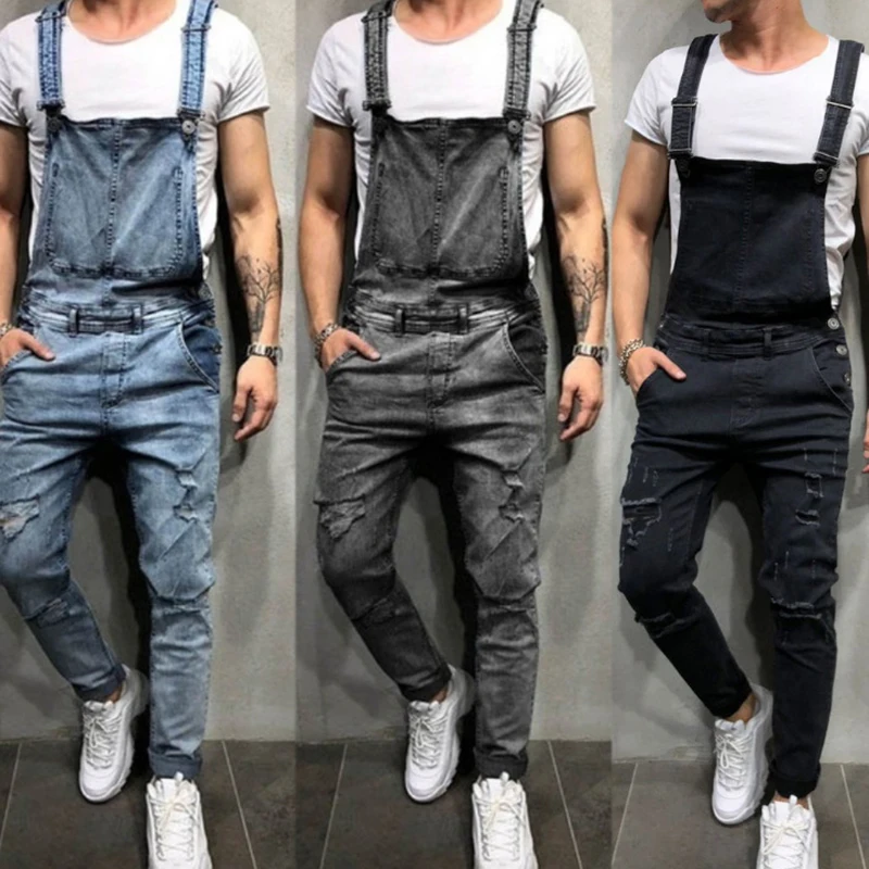 Новые мужские повседневные джинсовые Модные комбинезоны в стиле ретро |
