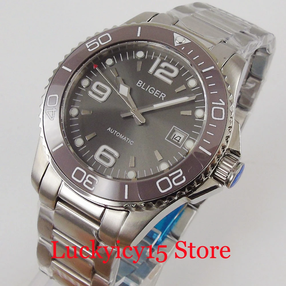 BLIGER Logo Men Watch Black PVD Plated GMT Automatic Movement Jubilee Band Ceramic Bezel Insert | Наручные часы