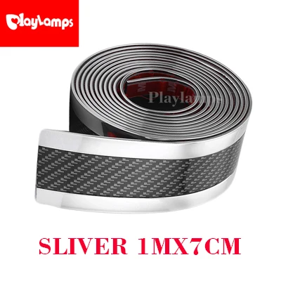 SLIVER 1MX7CM Автомобильный Стикеры s 3D углеродного волокна резиновый протектор дверная наклейка для порога Авто Стайлинг авто бампер протекторы внешние аксессуары - Цвет: SLIVER 1MX7CM