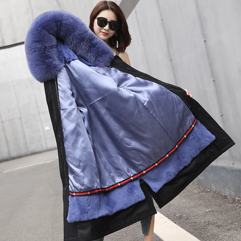 2019 зима новый натуральный Лисий Мех капюшон кроличий мех лайнер длинный стиль