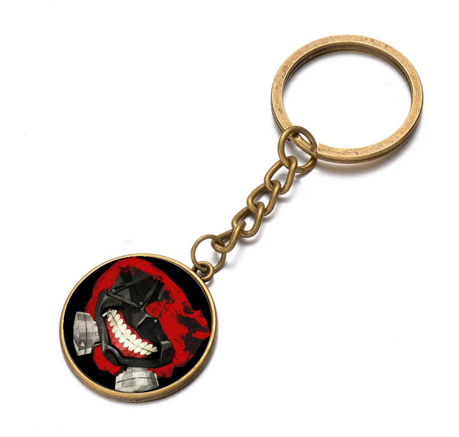 

Japan anime Tokyo Ghouls Keychain Kaneki Ken Split Face Keychain Crystal Glass Cabochon Art Picture Key Chain Holder Pendant
