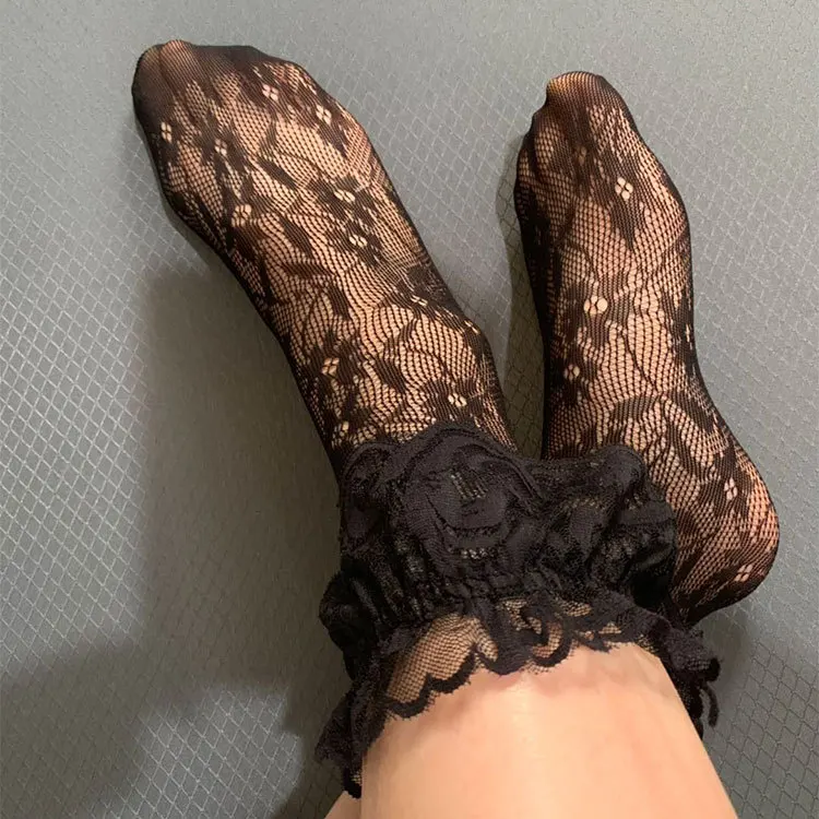 Высокие прозрачные носки KASURE с цветочным узором женские сексуальные сетчатые