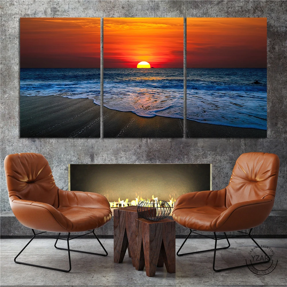 P&oacute;ster impreso sin marco para decoraci&oacute;n de pared del hogar, impresi&oacute;n en HD, atardecer, playa, hermoso mar, lienzo de Paisaje, pintura, p&oacute;ster-3