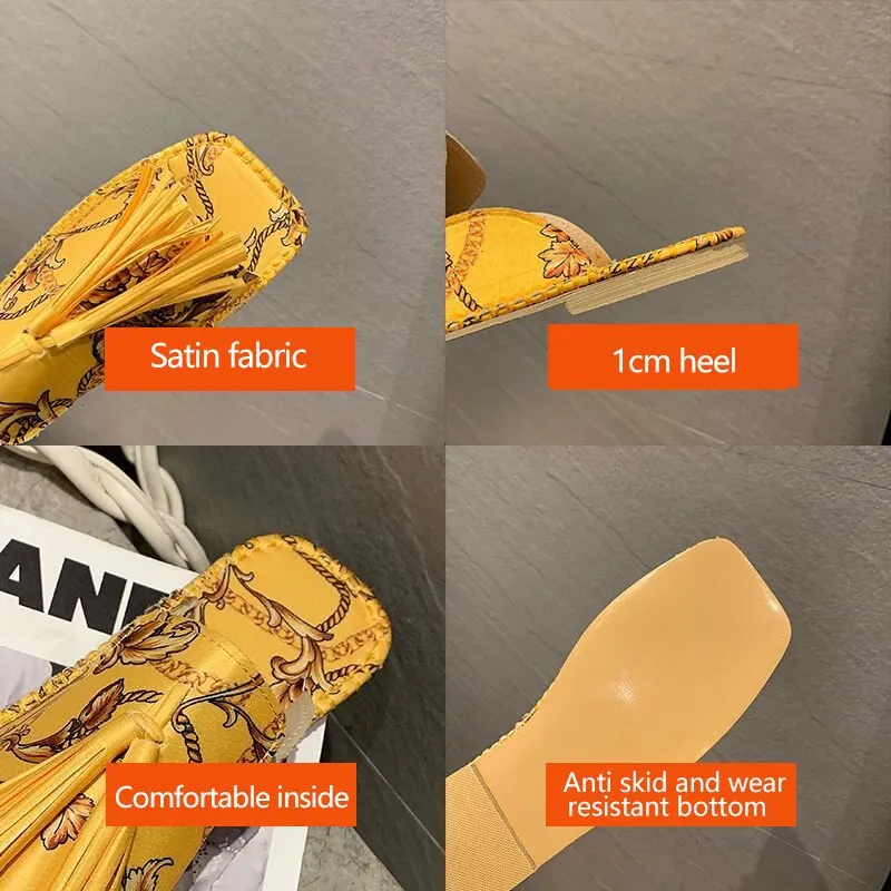 

New Women Slippers Fashion Tassels Summer Shoes Sandals Brand Beach Slides Retro Mules Shoes For Women Flat Slipper Outdoor 2021