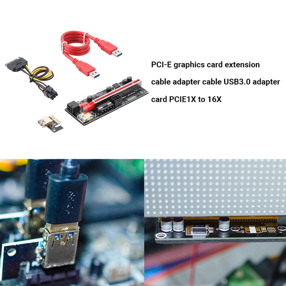 

Новейшая TISHRIC светодиодный PCI-E Riser 009S Plus GPU PCIE card PCI E X16 PCI Express 6Pin к SATA 1X 16X USB3.0 для майнинга видеокарт