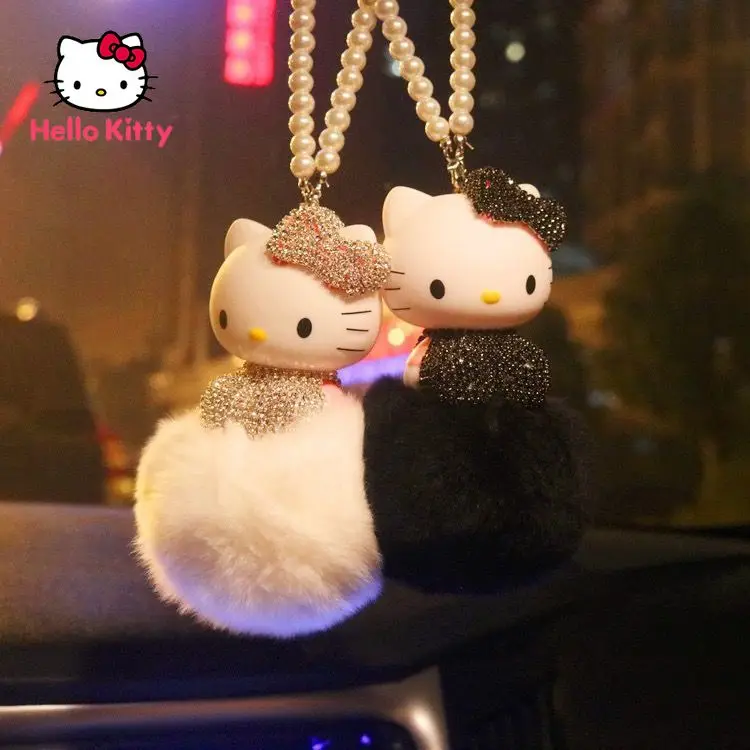 

Hello Kitty Car Pendant Car Ornaments Cute Rearview Mirror Pendant Car Rhinestone KT Cat Decoration