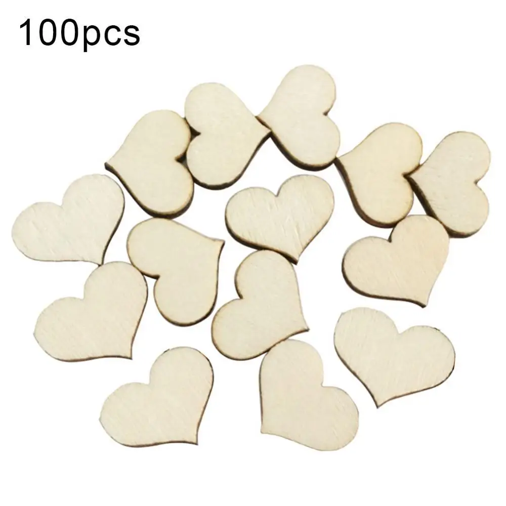 

100Pcs Heart Shape Wooden Buttons Rustic Sewing Wedding Table Scatter Decor