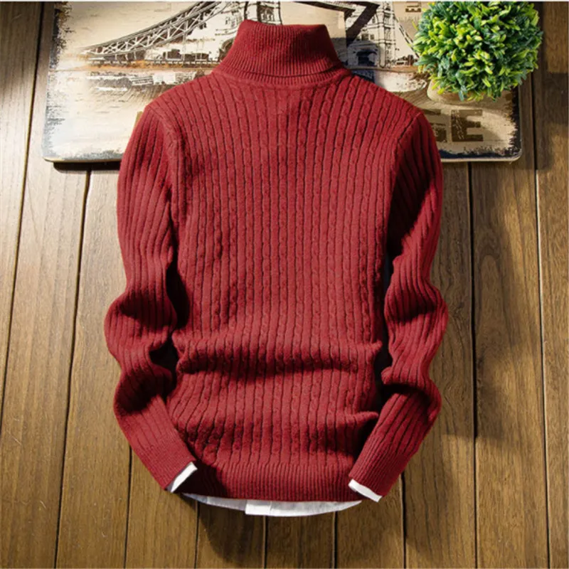 Осенне-зимний теплый повседневный мужской тонкий вязаный однотонный пуловер с
