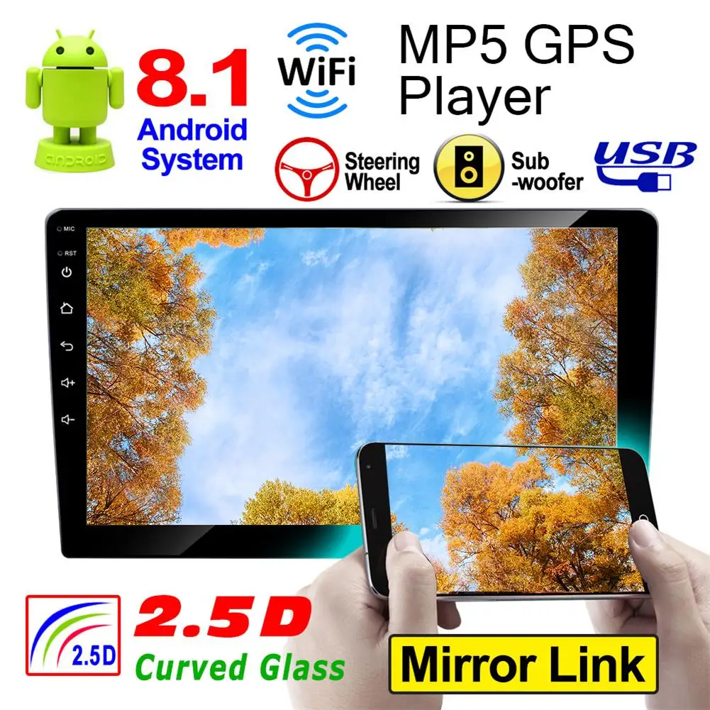 

Автомобильный мультимедийный плеер Mp5, универсальный Мультимедийный проигрыватель с 9 "Bluetooth, GPS-Навигатором, памятью 16 ГБ для Android 8,1, поддерж...