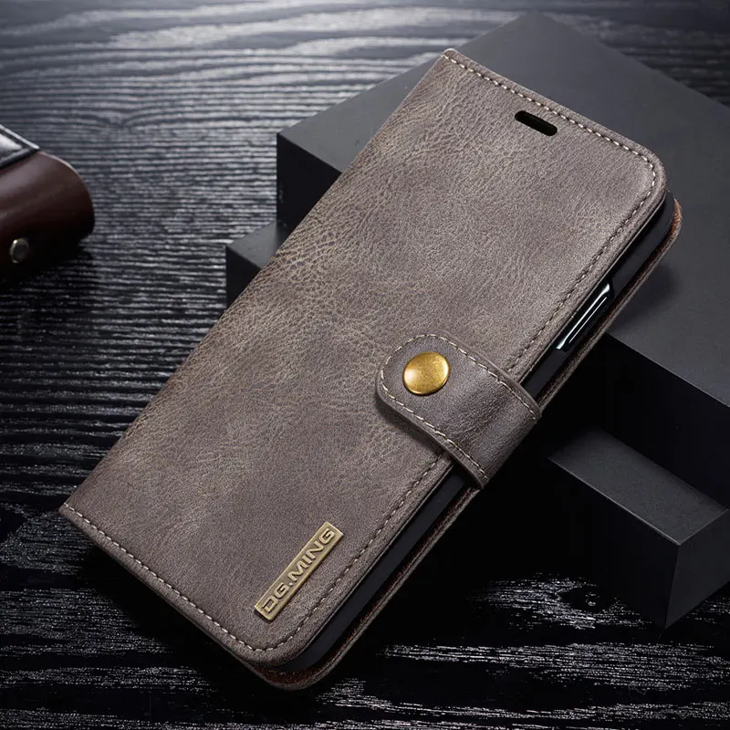 DG. Ming для IPhone 11 Pro XS Max Чехол-Кошелек Съемный из натуральной кожи Магнитный флип-чехол для IPhone XS XR 6S 7 8 Plus SE - Цвет: Серый