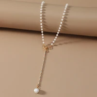 korean fashion vintage pearl neck chains aesthetic beads bow long charms necklace womens accessories jewelry for girls
