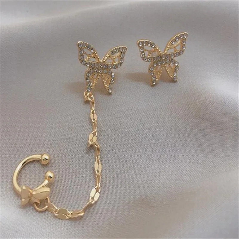 

Temperament Female Asymmetric Crystal Butterfly Earrings Punk Women's Party Gold Chain Earrings Fashion Jewelry Gifts