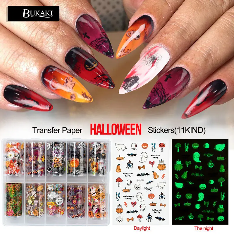 BUKAKI Hallowen светящиеся наклейки для ногтей маникюра Хэллоуин праздничная вечеринка