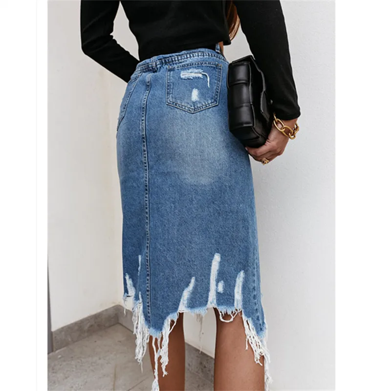 

Plus Size Jean Skirts Sexy Fashion Women Skirts 2021 Summer Tassel Skirts