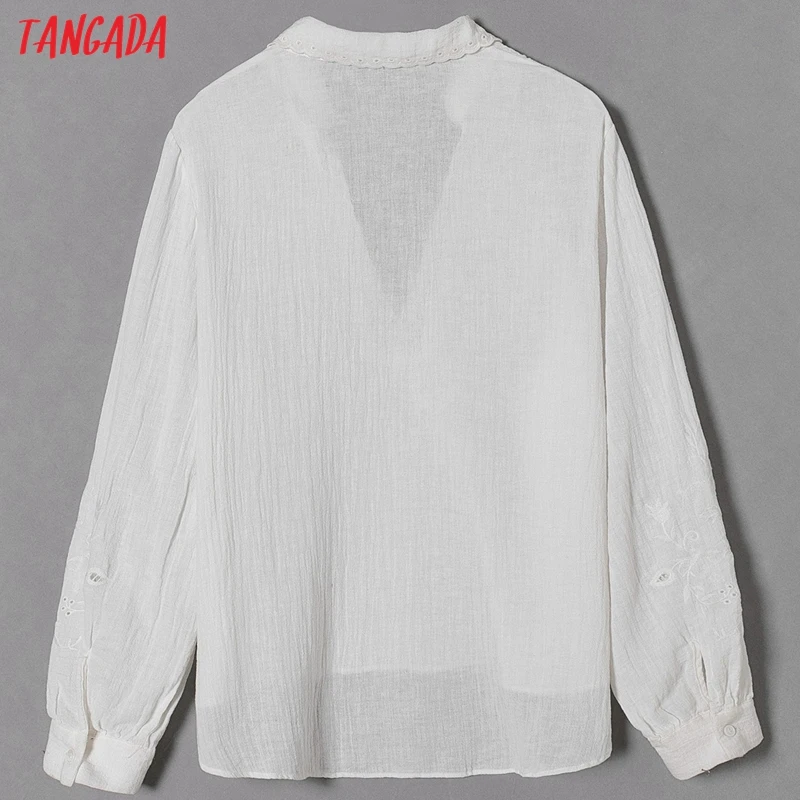 

Tangada Women Retro Lace Patchwork Cotton Romantic Blouse Shirt Long Sleeve 2021 Chic Female Shirt Tops 6H20