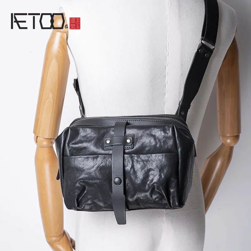AETOO Vegetable tanned leather men's shoulder bag, men's leather messenger bag, casual trendy men's bag